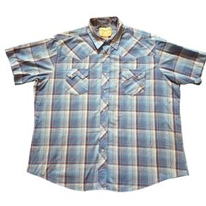 Wrangler Western Fashion Snap Shirt‎ Plaid Blue Short Sleeve Cowboy Mens XXL